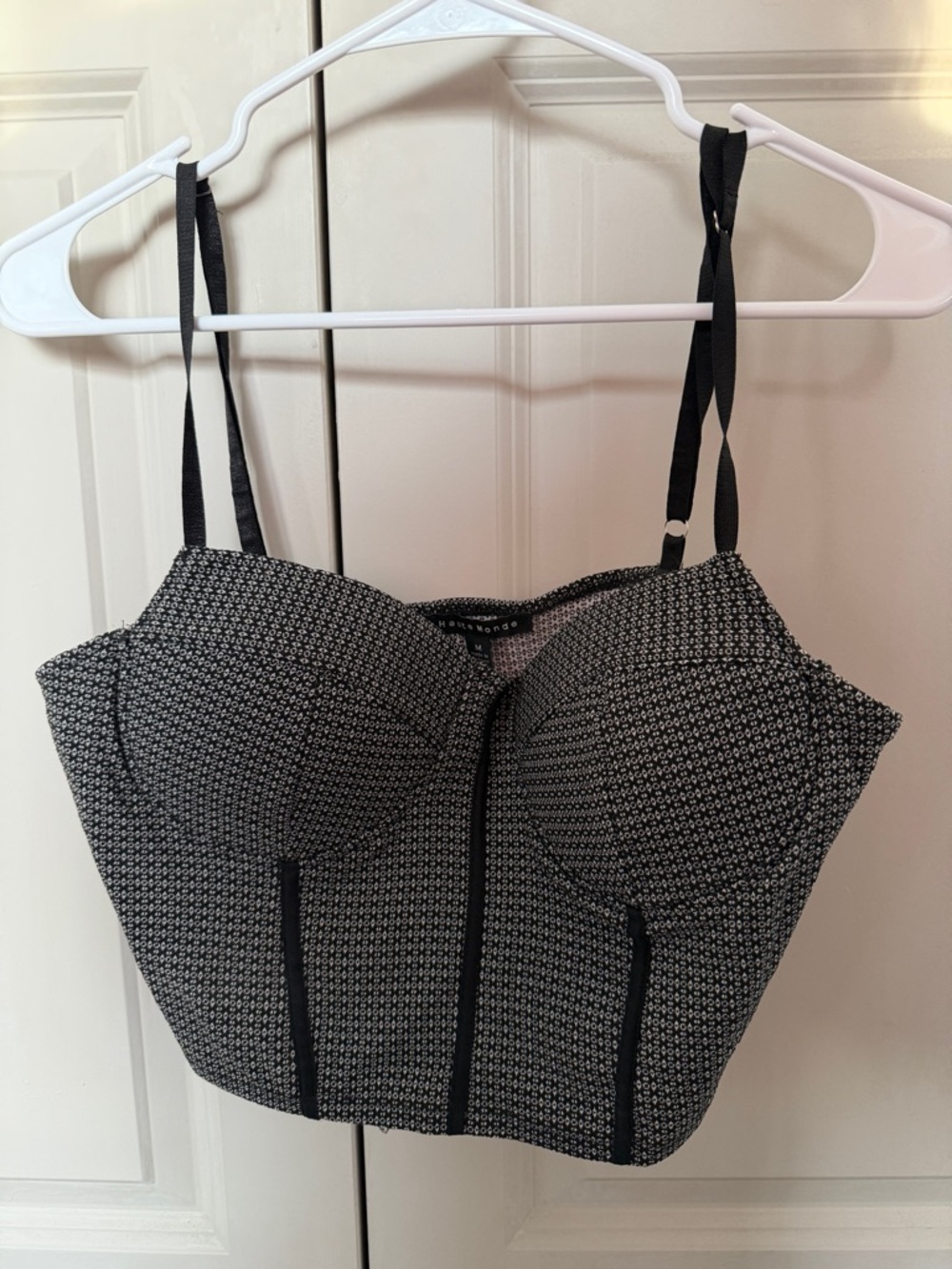 Haute Monde Black & White Patterned Bustier Crop Top